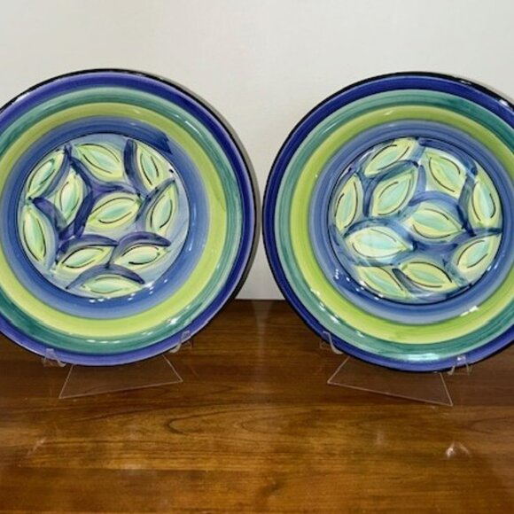 Set of 2 Beautiful SECULA Soup Plates in Blue & Green Abstract Design - GORGEOUS - Picture 4 of 6
